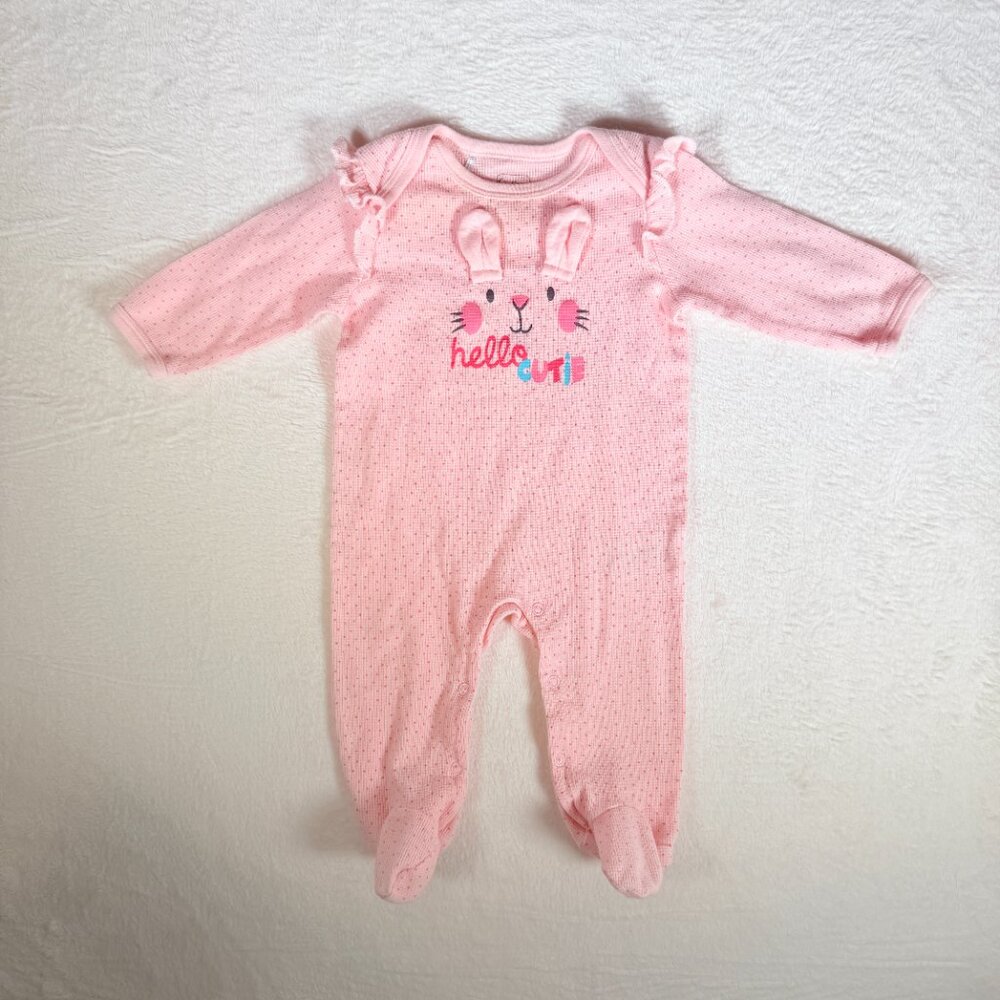 Quiltex Sleep N Play one-piece Pink‎ Rabit Hello Cutie Baby GIrl 6-9 Months
